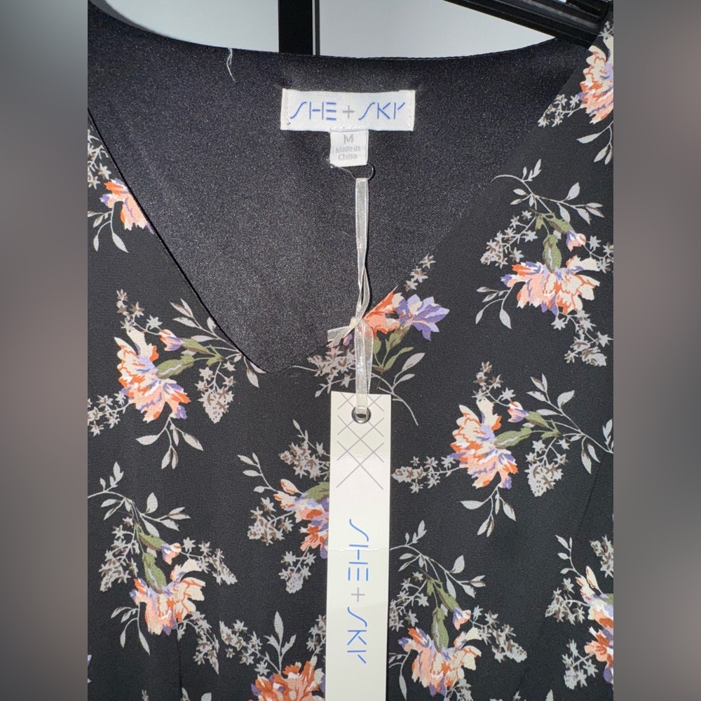 NWT- Floral Black Dress - Picture 2 of 3